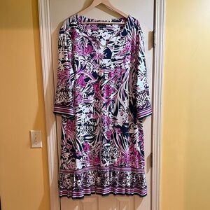 Violet B Woman Floral Print Dress with Pink and Navy Accents 3X